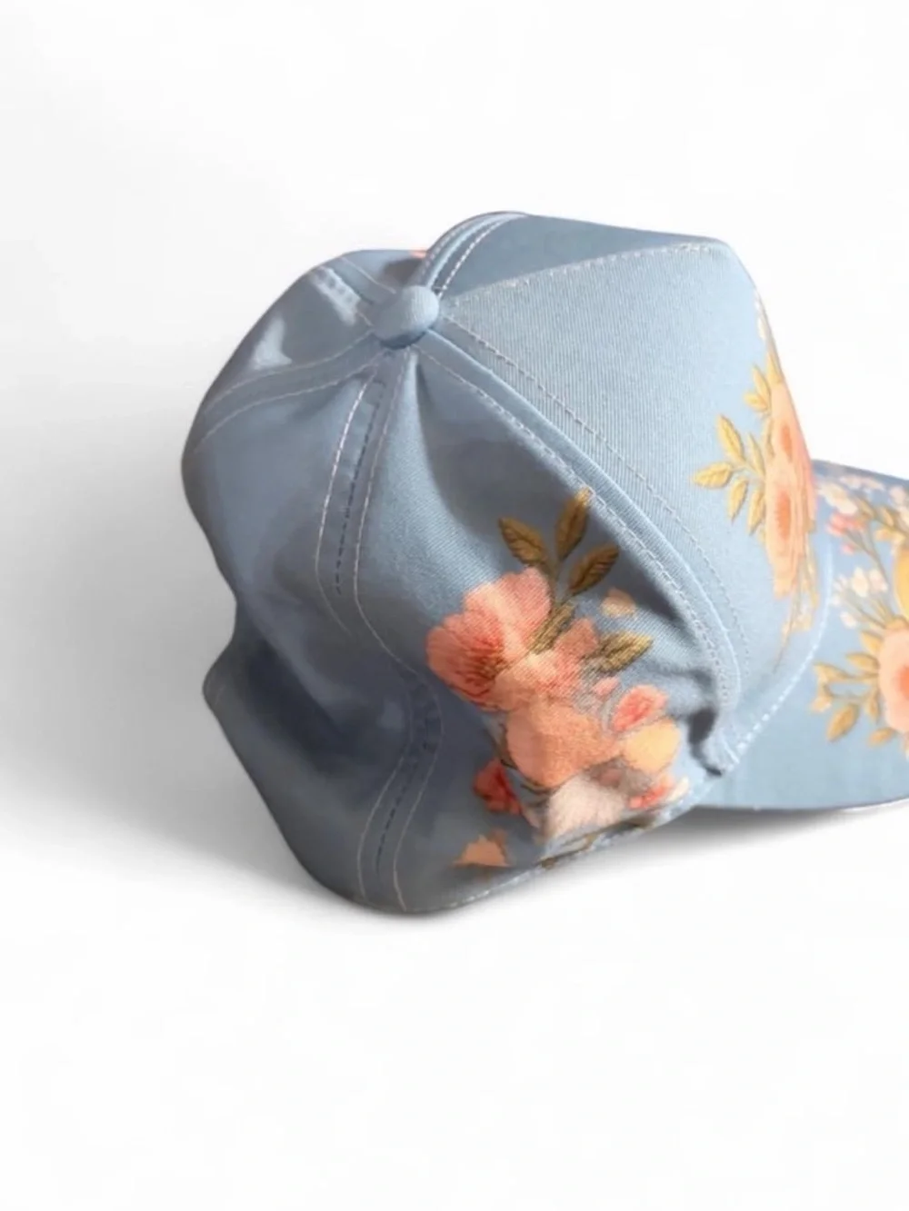 Women’s Floral Baseball Cap - Light Blue with Pink Flowers
